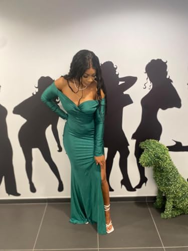 Image of Womens Off Shoulder Sexy V Neck High Split Long Maxi Dress, Formal Cocktail Party Evening Gown Mermaid Dress