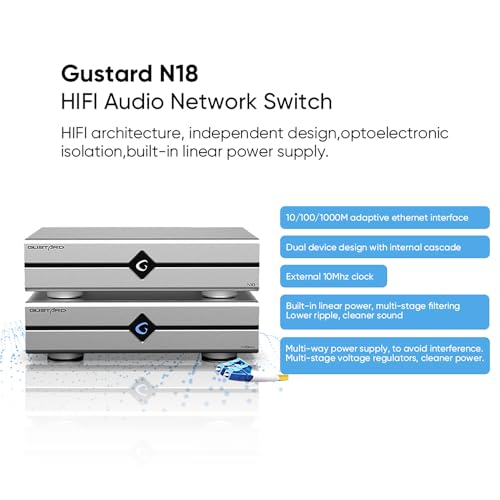 Image of Gustard N18 HiFi Audio Network Switch, 1*SFP Input, 2*LAN 10 /100 /1000M Ethernet Interface, High Performance Home Audio Network Switch for HiFi Audio Streaming(Black)