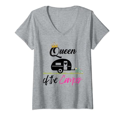 Damen Queen of the Camper Outdoor-T-Shirts für Wohnmobile T-Shirt mit V-Ausschnitt