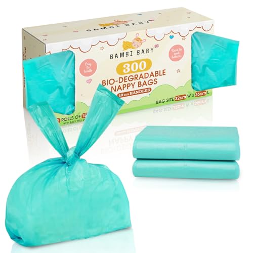300pc Bambi Baby Nappy Bags Biodegradable - 100% Biodegradable Nappy Sacks Eco Friendly & Compostable Baby Essentials For Newborn or Newborn Essentials