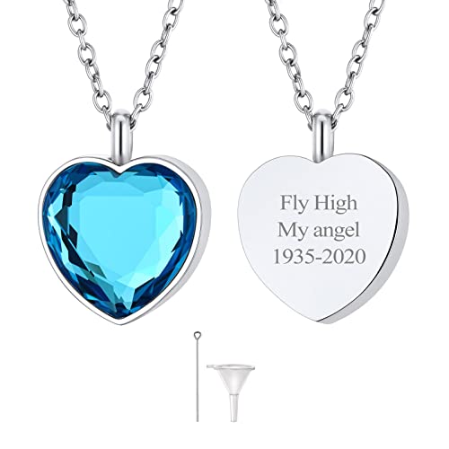 FindChic Porta Cenizas Colgante Corazon Recuerdo Waterproof para Grabar, Colgante para Cenizas Relicario Acero con Collar Rolo y Piedra Natal Marzo (Platino) Cover