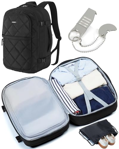 BAGSMART Travel Backpack, 30L Flight Approved Carry on Backpack with Door Lock, TSA Personal Item Backpack with 15.6 Inch Laptop Compartment & Shoe Bag,Suitcase for Travel, Classic Black