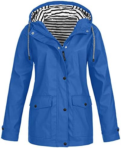 Women's Rain Jacket Large Sizes Waterproof: Windbreaker with Striped Lining Hood Thin Transition Jacket Windproof Plain Functional Outdoor Jacket S - 5XL