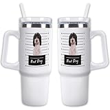GABSHAIM Custom White Tumbler Double-Layer Insulation Dog Travel Mug with Handle & Straw Lid Double Sided Printed Travel Coffee Cup Labradoodle Pattern Design 40 oz