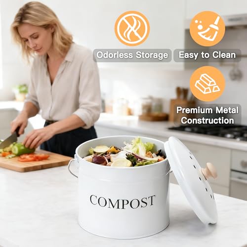 Compost Bin - 1 Gallon Countertop Composter with Lid, Charcoal Filters, Rust Proof Indoor Food Waste Bin - Image 8