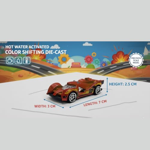 Image of GENIE'S TOY BUS Color Changing Die-Cast Racing Car I 1:64 Scale Temperature Sensitive Paint Sports Car I Change Color with Water I Kids Collectible Toy for Ages 3+ I Best Birthday Gift for Kids