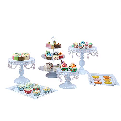 Berkalash Soporte de pastel, juego de 6 piezas de soporte de pastel de cristal, soporte de pastel de boda para fiesta de cumpleaños, plato de exhibición de postre conjunto de soporte de muffin blanco Cover