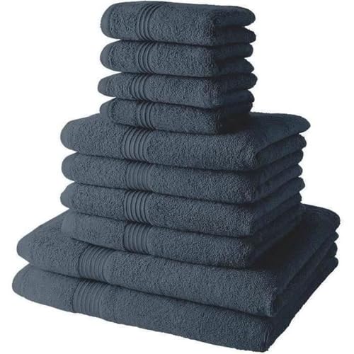 TODAY Lot de 4 Serviettes de Bain 30x50 + 4 Serviettes de bain50x90 + 2 Draps de Bain 70x130 cm 100% Coton - Denim