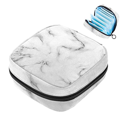 Sanitary Napkin Storage Bag Marble White Women's Period Sanitary Pouch Tampon Storage Bag Zipper Bags Menstrual Pad Bag