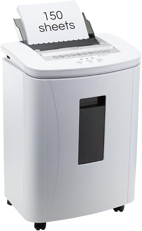 Trituradora de papel con alimentación automática de 150 hojas para oficina en casa | Trituradoras de microcorte de alta seguridad/Trituradora comercial resistente de 30 minutos con 4 ruedas/Nivel de seguridad P4 y contenedor de 6,6 galones