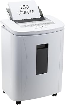 150-Sheet Auto Feed Paper Shredder High Security Micro Cut Shredders for Home Office, 30 Minutes Commercial Heavy Duty Shredder with 4 Casters, P-4 Security Level & 6.6 Gallon Pull-Out Bin