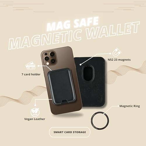 Mizi [2025 Upgraded Mag Safe Magnetic Wallet, 7-Card Holder, 23 Magnets N52, 4200g Magnetic Strength, Vegan Leather, for iPhone 16/15/14/13/12 (Not for 13/12 Mini) - Black2