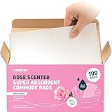 Lunderg Rose Scented Super Absorbent Commode Pads - Medical Grade Value Pack 100 Count - for Disposable Bedside Commode Liners, Adult Chairs, Portable Buckets & Camping Toilet Bags - Light Scent