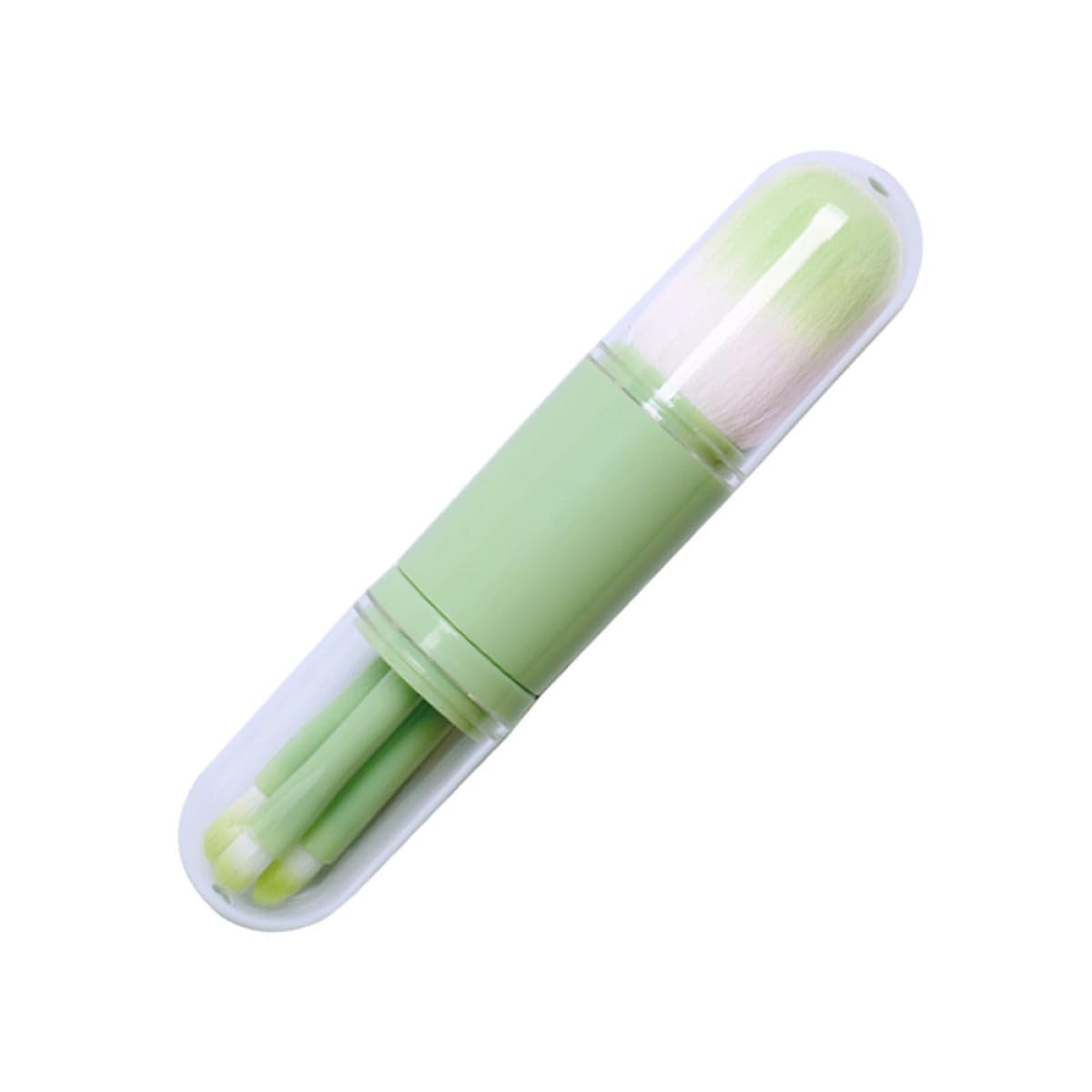 NUOBESTY Double-ended Cosmetic Brush Set 4-in-1 Retractable Loose Powder and Eyeshadow Brush Green Portable Makeup Tool with Opp Bag for Travel and Daily Use