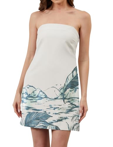 Image of TERIVEEK Women Strapless Linen Tube Mini Dress Summer Boho Beach Sundress