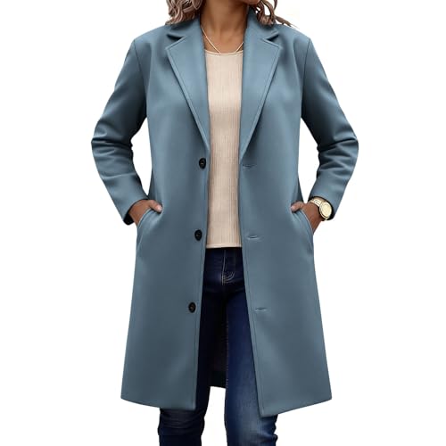 Abrigos de invierno de lana con cuello vuelto para mujer, chaqueta de lana con botones para mujer, gabardina gruesa informal, talla grande, abrigo de invierno, cálido, resistente al viento, bolsillo