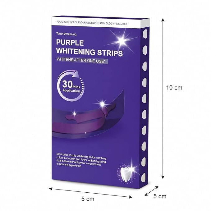 Image of Purple Teeth Whitening Strips with PAP and Hydroxyapatite, Peroxide-Free Oral Care Strips for Surface Stain Care, 14 Strips for 7 Applications, 30-Minute Use