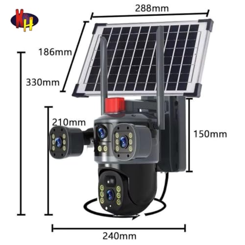 Image of kh Ai Solar 5MP 4K CCTV Security Camera 3-in-1 Triple Lens, 360 Rotation, WiFi Enabled, Night Vision, 22000mAh Battery, Outdoor Wireless Solar Camera with Motion Detection Black