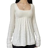 Women Vintage Solid Color Sweater Top Long Sleeve Button Front Knitted Top Retro Y2K Fairy Grunge Aesthetic Knitwear(B-White, M)