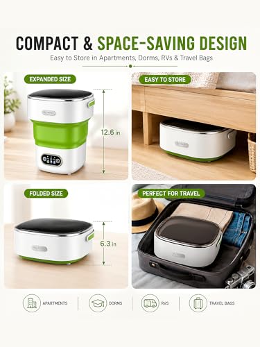 Image of Portable Washing Machine 16L Foldable Mini Washer for Underwear Socks Baby Clothes Small Loads Compact Washer for Apartment Dorm RV Travel (Green)