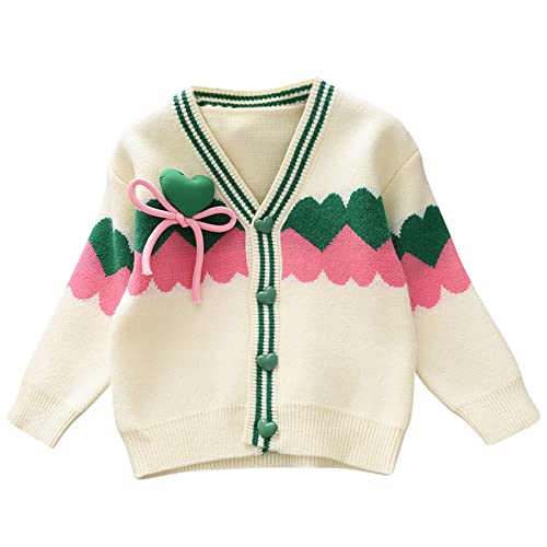 Toddler Cardigan Toddler Girls Winter Love Prints Sweater Long Sleeve Warm Knitted Pullover Knitwear (White, 4-5 Years)