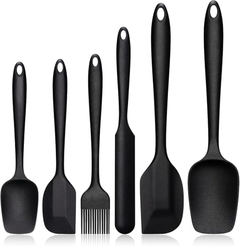 Image of Bagonias Silicone Spatula Set of 6, High Heat Resistant Kitchen Spatulas, One-Pieces Seamless Design, Perfect for Cooking Mixing & Baking and Non-Stick Cookware, BPA Free and Dishwasher Safe,Black