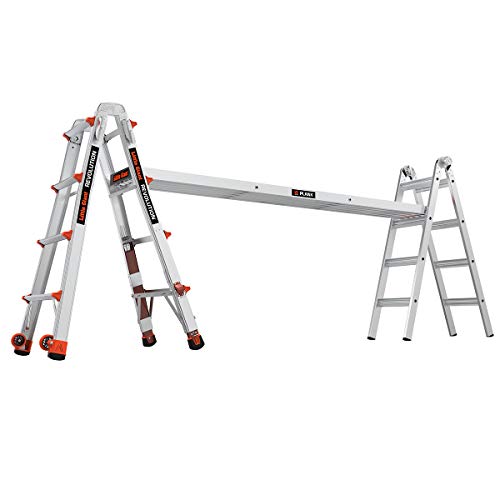 Little Giant Ladders, Revolution with Ratchet Levelers, M17, 17 ft, Multi-Position Ladder,Ratchet leg levelers, Aluminum, Type 1A, 300 lbs weight rating (12017-801)