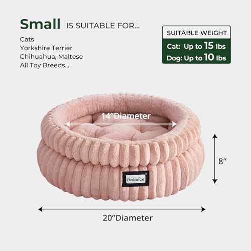 Image of BALANCE Cat Bed Kitten Bed, Washable Round Cat Beds for Indoor Cats,Super Soft Plush Faux Fur Pet Bed for Puppy and Kitten with Anti-Slip Bottom