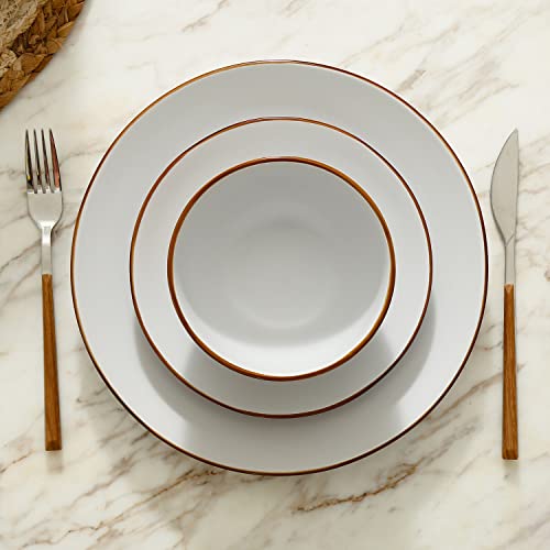 Image of Stone Lain Brasa Stoneware 32 Piece Modern Dinnerware Set, Plates and Bowls, Service for 8, White, Microwave & Dishwasher Safe