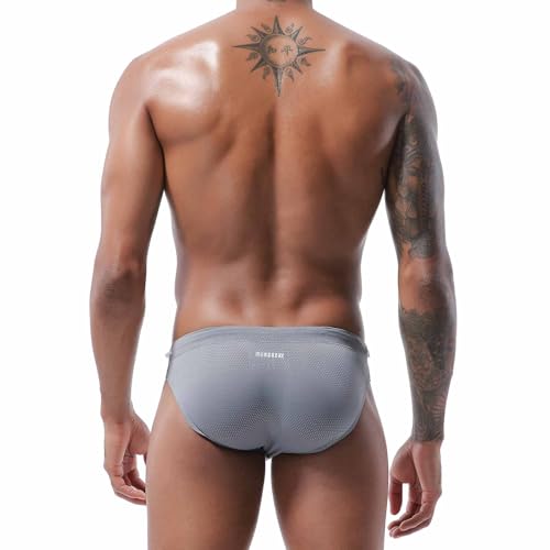 Mens Solid Color Breathable Lightweight Swim Briefs Drawstring Bikini Sport Swimsuit Low-Rise Bikini Swim Trunks3