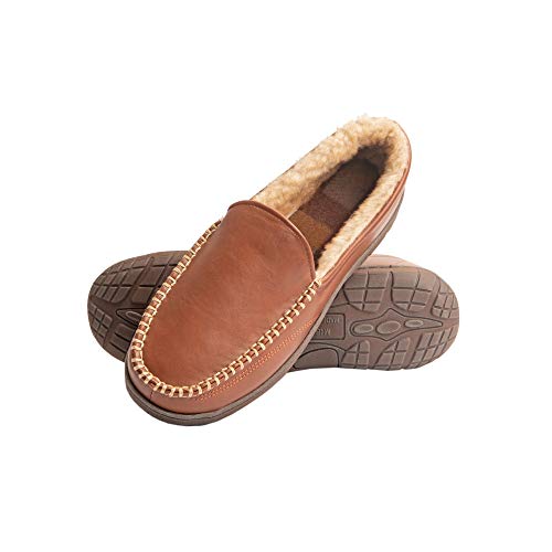 Heat Edge Mens Memory Foam Slip On Indoor Outdoor Venetian Moccasin Slipper Shoe (Medium, Tan)
