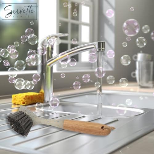 Image of Speckled Kitchen Dish Brush with Bamboo Handle, 9.00x2.3x2.7 inches, Long Bristles for Deep Cleaning