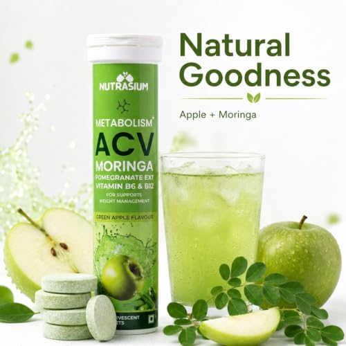 Image of Nutrasium ACV Moringa Metabolism Plus | Apple Cider Vinegar Effervescent Tablet | For Supports Weight Loss, Control Cravings, Convert Fat Into Energy, Boost Energy & Immunity | 120 Tablets Green apple
