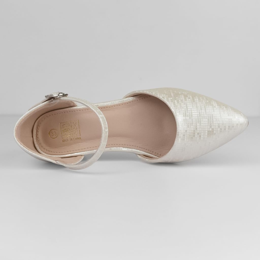 Zapatos con Tacón Niña Princesa Zapatos de Salón Punta Cerrada con Correa al Tobillo y Colgante Strass, Ideal para Boda, Comunión, Ceremonia