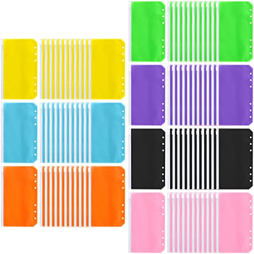 Sherr 84 Pcs A6 Binder Pockets Multicolor 6 Holes Budget Cash Envelopes With Zipper Waterproof A6 Planner Inserts Budget Binder Envelopes Pvc Document Pouch Filing Bags For 6 Ring Binder Notebook #TOP26