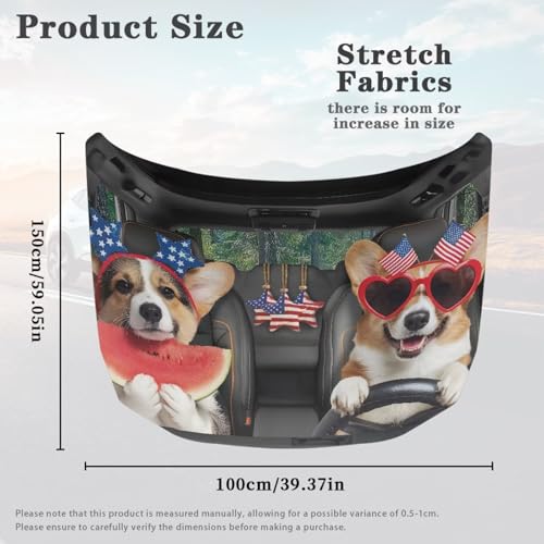 Image of Cute American Dog Car Hood Cover Polyester Elastic Fabrics Can be Washed Suitable for Large SUV and Pickup Trucks