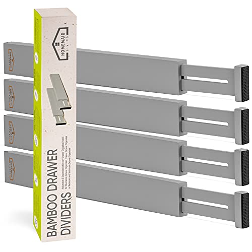 Homemaid Living Bamboo Drawer Dividers Adjustable and Expandable, Kitchen Drawer Organizer, Ideal for Silverware, Dresser Drawer Organizer or Bedroom, Bathroom Drawers Organizers (4pk)