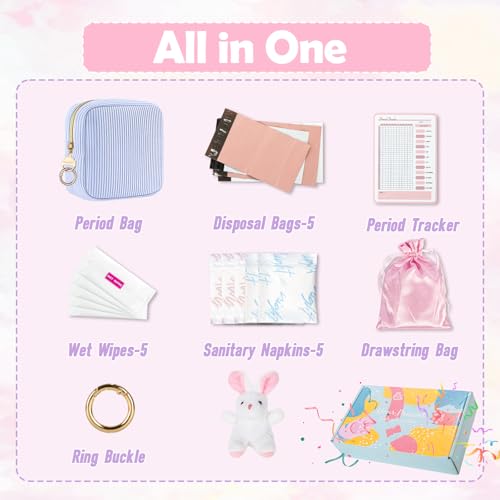Image of First Period Kit for Girls, Corduroy Cute Sanitary Napkin Storage Bag, Menstrual Pad Bag Tampon Holder for Purse, First Period Gifts (Blue)