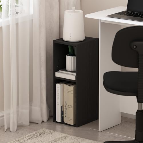 Furinno Fulda Book Shelf, 2-Tier Narrow Bookshelf, Bookcase with 8-in Width Storage Shelf, 9.3 x 7.9 x 21.2, for Living Room, Bedroom, Home Office, Blackwood by Furinno - Image 2