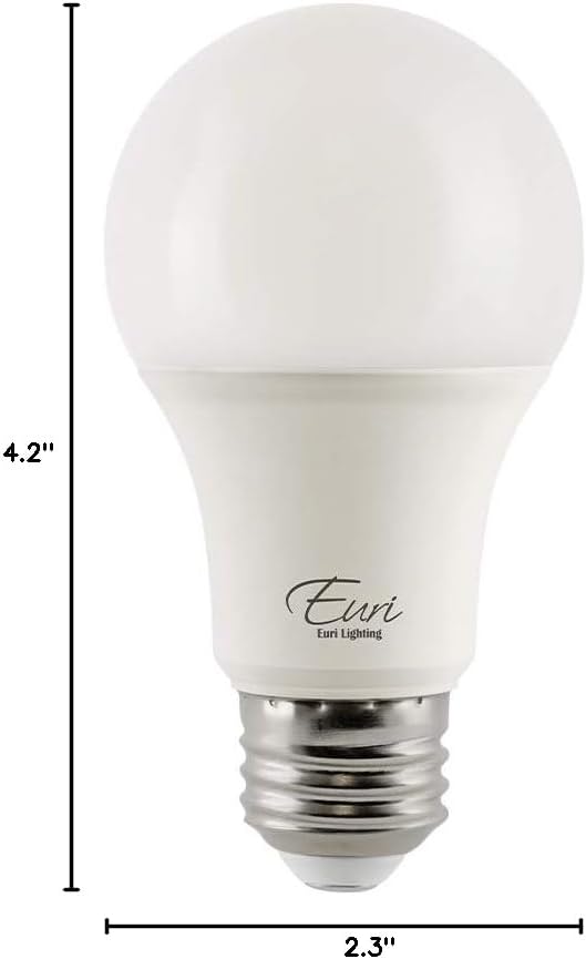 Euri Lighting EA19-9W5000cec-2, Dimmable LED A19 2-Pack, 9W (60W Equiv) 810lm, Soft White (3000K), 90+ CRI, E26 Base, Fully Enclosed Rated, UL, E-Star, CEC, JA8, 3YR, 25K HR WTY