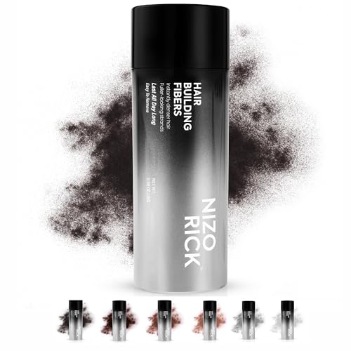NIZORICK - Hair Thickening Fibers for Thinning Hairline - 28g Fill In Fine or Thinning Hair - Instantly Thicker Looking - Waterproof Root Touch Up Hair Color Powder for Men & Women (Black)