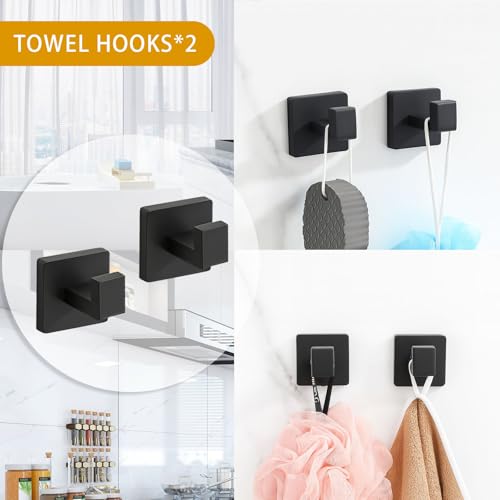 Twirobt 5-Piece Matte Black Bathroom Hardware Accessories Set - 16 Inch Stainless Steel Wall Mounted Towel Rack, Toilet Paper Holder, Towel Ring & 2 Hooks, Bathroom Organizer and Storage by TWIROBT - Image 6