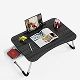 LXYZFZC Lap Desk, Adjustable Laptop Table for Bed, Foldable Lap Desk with Storage Drawer & Cup Slot, Portable Lap Desk for Learning, Dining, Working, Gaming, Watching Movies etc (Black)