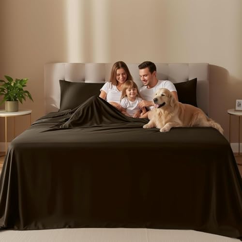 Image of Utopia Bedding California King Size Sheet Set - 4 Piece Bed Sheets, Soft and Breathable Microfiber, Includes 1 Fitted Sheet, 1 Flat Sheet and 2 Pillowcases - Oeko Tex (Brown)