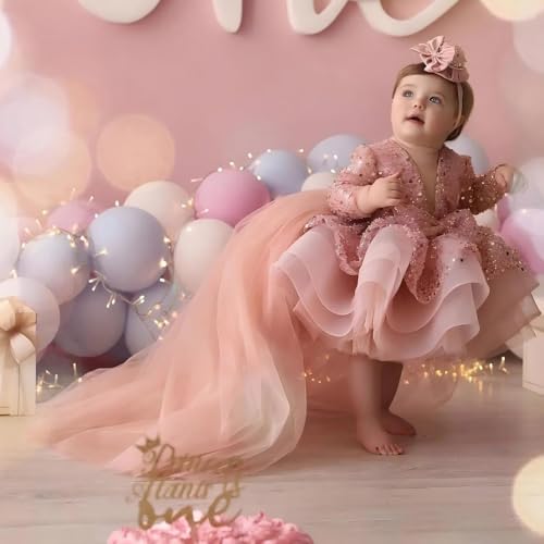 KLFFLGID Baby Girl Pageant Dress Sequins Embroidered Lace Toddler Flower Wedding Birthday Party Gown Dresses2