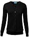 FLORIA Women Button Down Crew Neck Long Sleeve Soft Knit Cardigan Sweater BLACK M