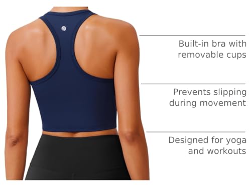 Image of PINSPARK Sports Bra Longline Racerback Tank Tops for Women Padded Workout Yoga Top