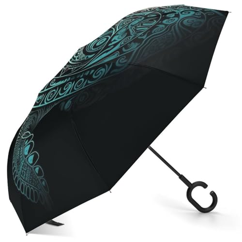 Parapluie inversé vert tortue automatique de pluie et soleil compact