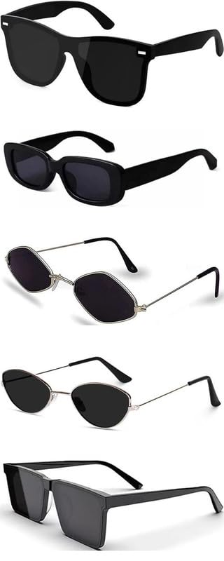 Unisex combo offer pack of 5 shades Unisex Fashion Sunglasses Set, 5 Pairs, Metal Frame, Black and Silver - Combo5-26105-image-15
