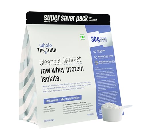 Image of The Whole Truth Whey Protein Isolate Unflavoured | 4 kg (8.8 lbs) | 30g Protein | 7.3g BCAA | No Adulteration | Improved Strength, Faster Recovery & Muscle Building | Vegetarian